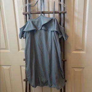 Sage green strappy off the shoulder dress